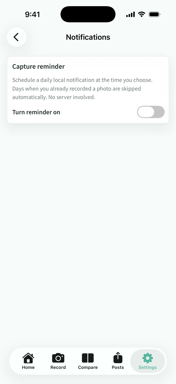 Notification settings with the reminder time