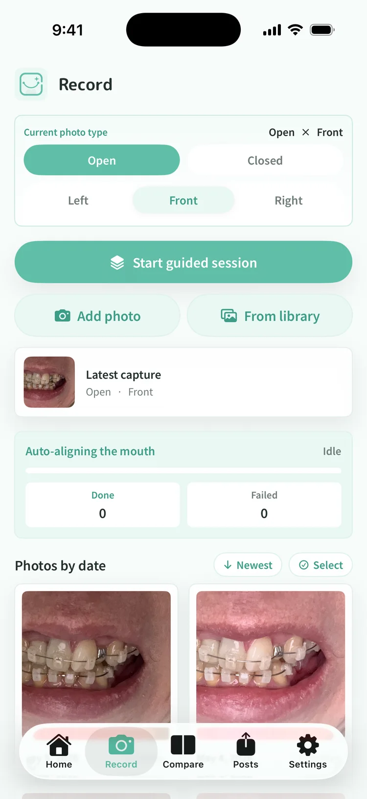 The Record tab with the photo type selector